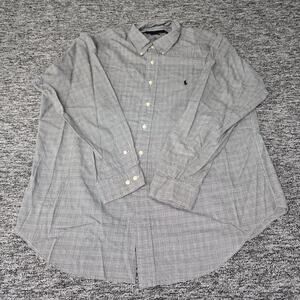 Ralph Lauren Yarmouth Button Down Shirt Men's 17.5 36/37 Gray Check Long Sleeves